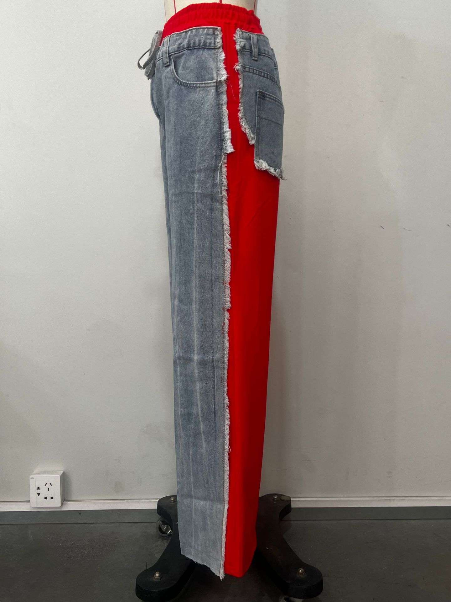 Patchwork Straight Leg High Waist Pants image 4