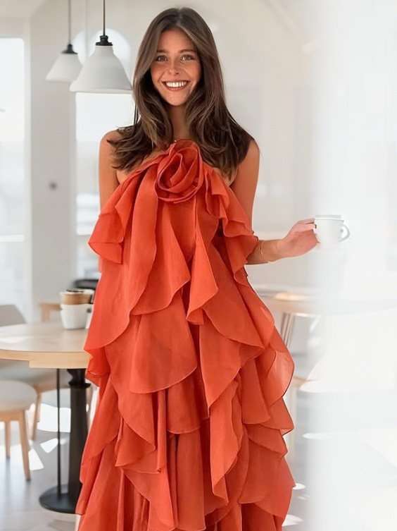 Ruffle Rose Halter Maxi Dress image 1