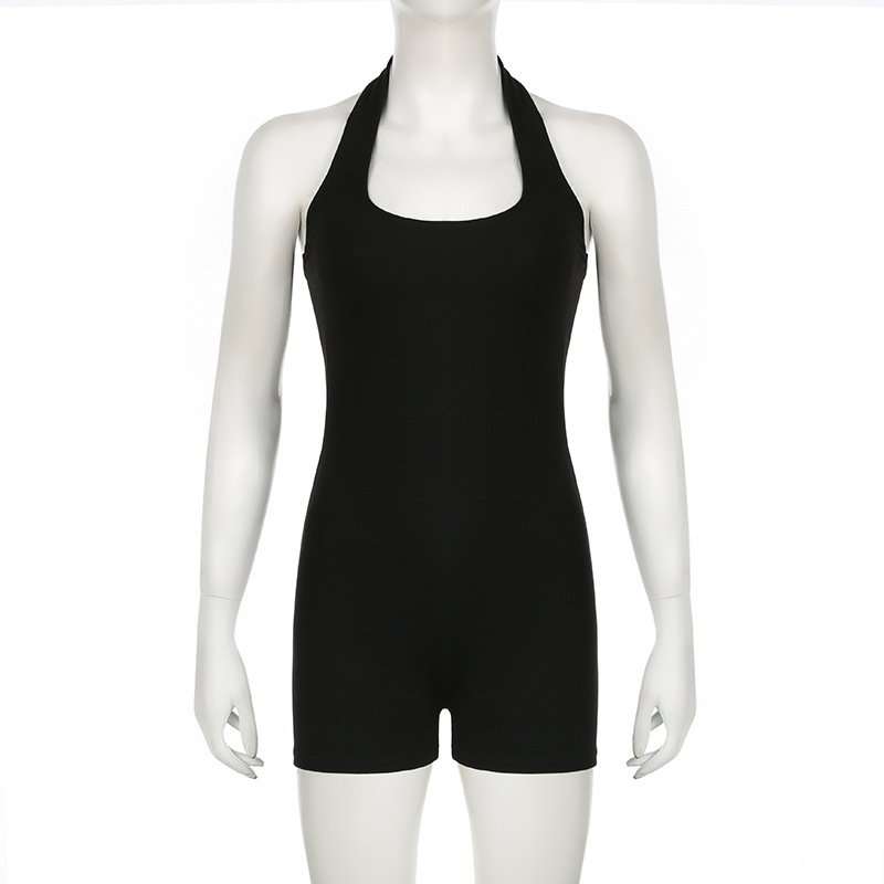 Halter Sleeveless Bodycon Romper - M, Black image