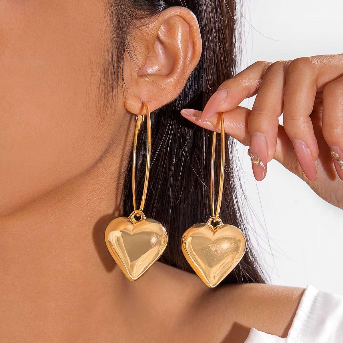 Gold Heart Charm Hoop Earrings image 1