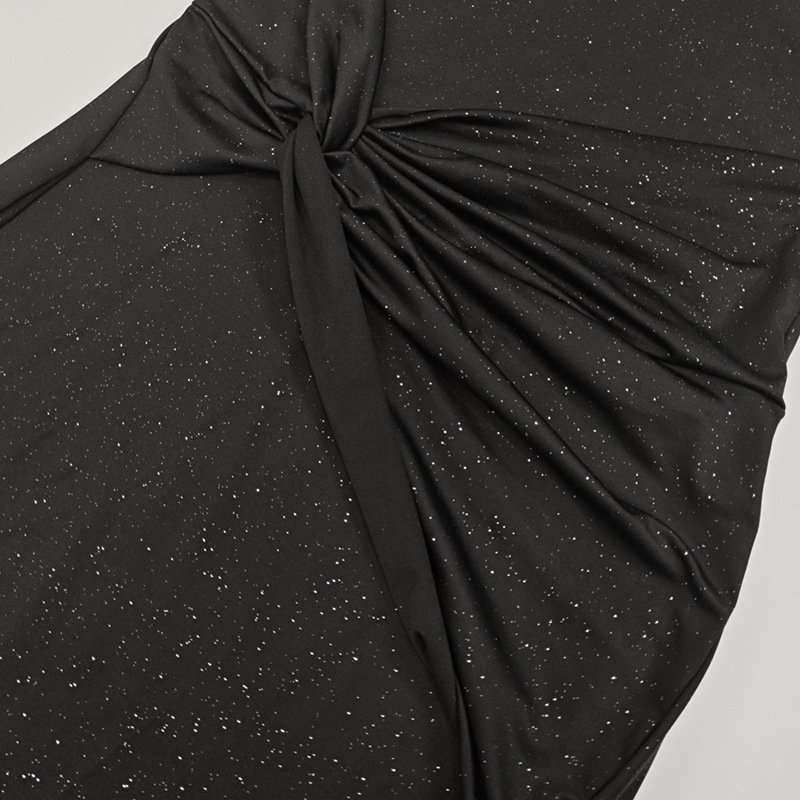 Asymmetrical Neck Ruched  Shimmery Maxi Dress image 7