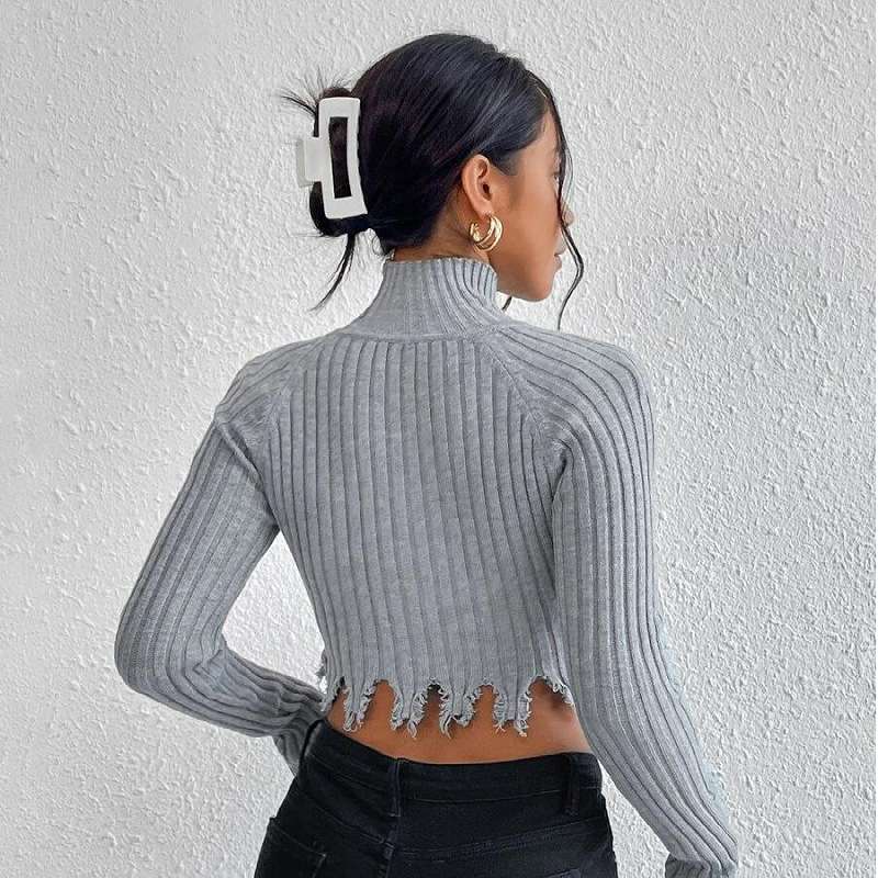 Raglan Sleeve Distressed Crop Sweater image 2