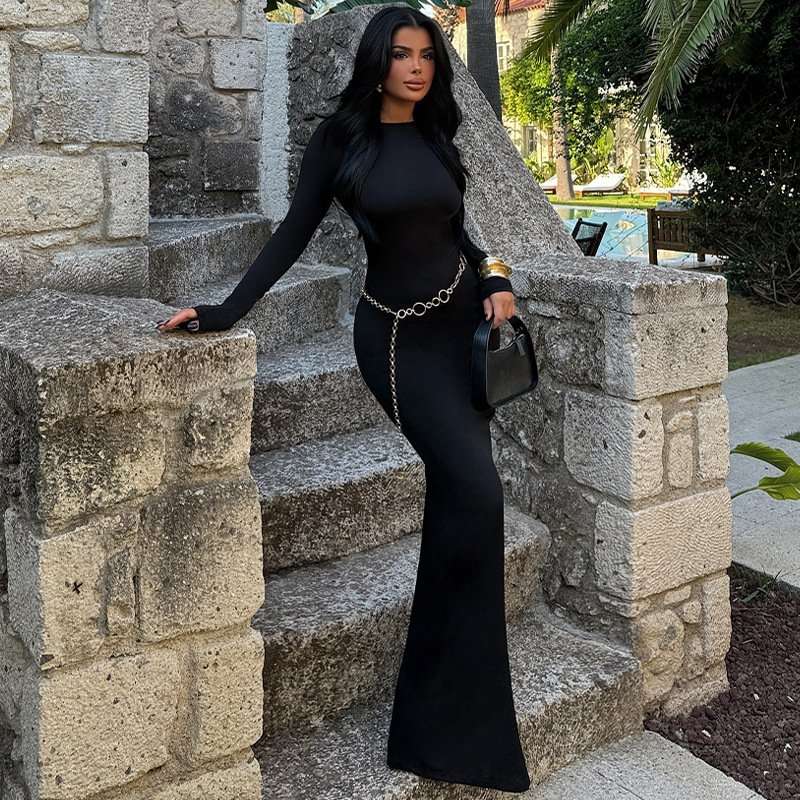 Backless Bodycon Dress - S, Black image