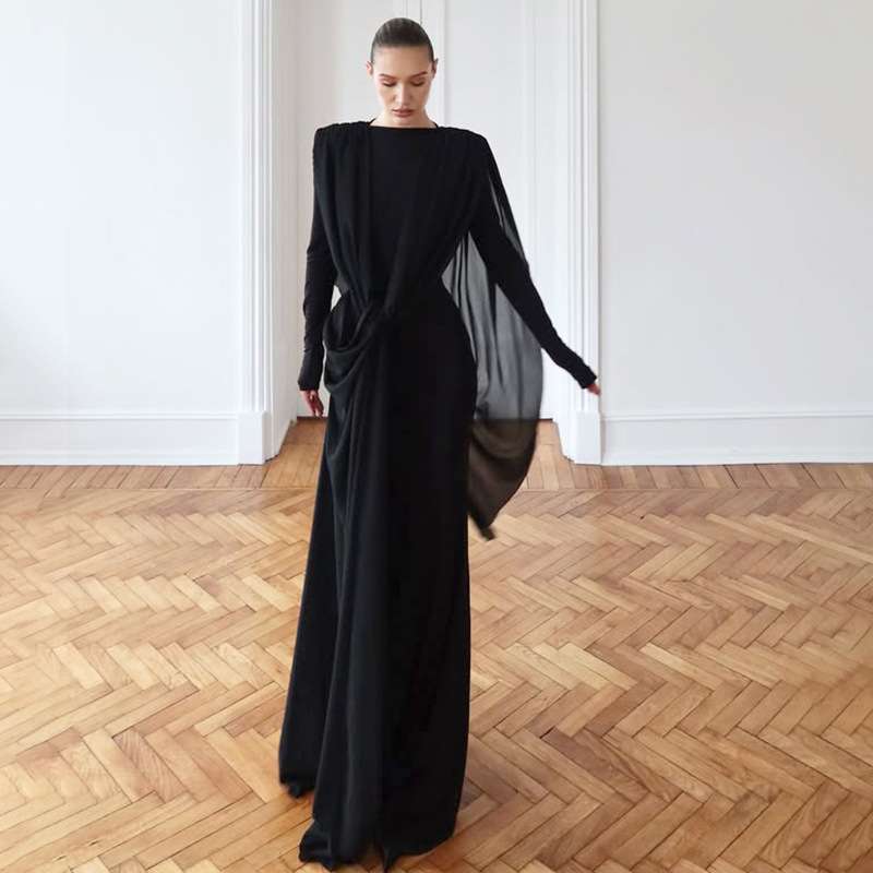 Elegant Black Draped Maxi Dress image 1