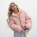 Puffer Jacket with Floral Print - M, Pink image