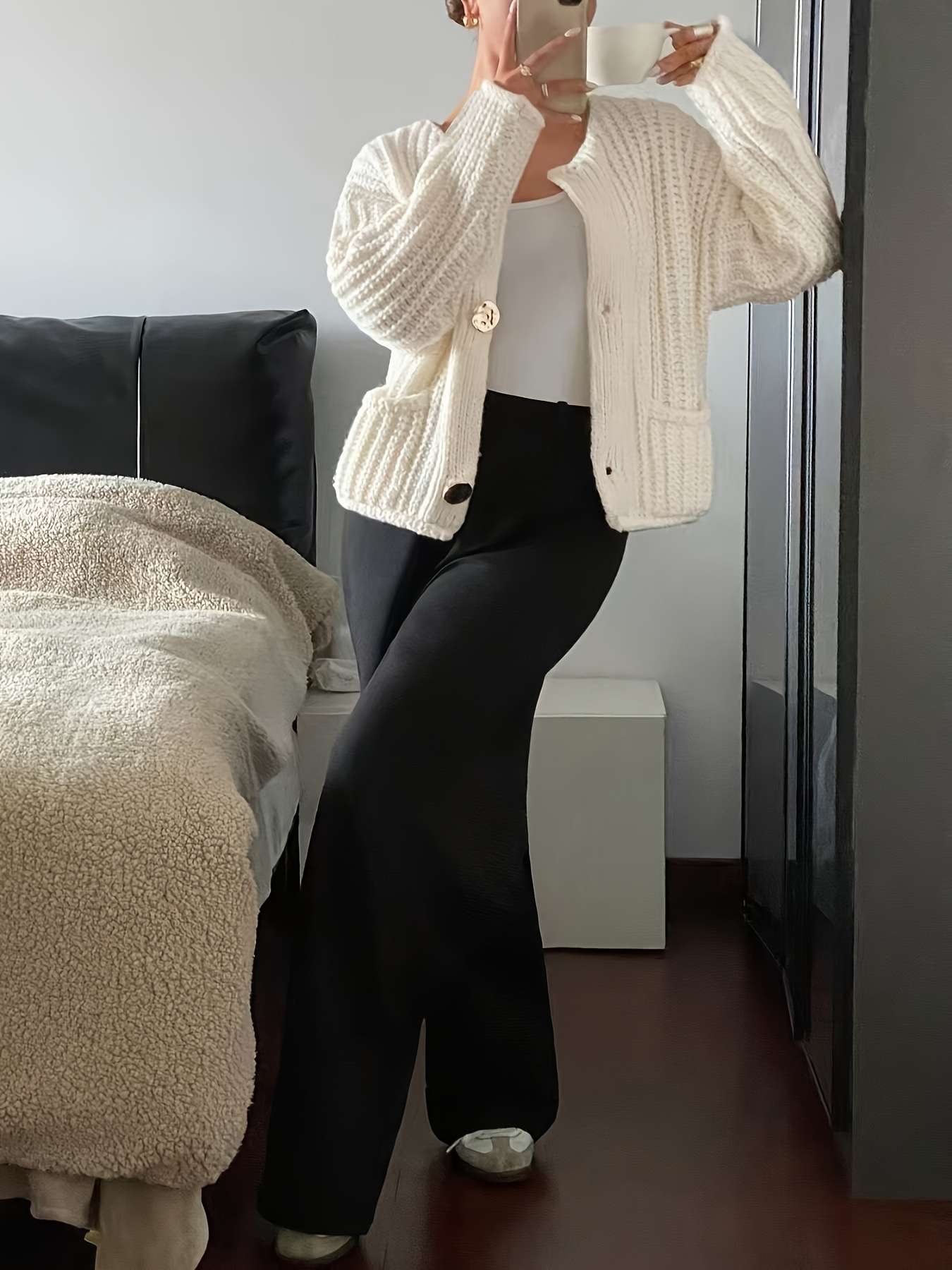 Chunky Knit Cardigan with Gold Buttons image 2