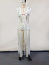 Bohemian White Crochet Fringe Cover-Up image 3