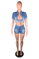 Denim Diva Cutout Romper image 3