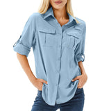 Utility Shirt with Roll-Up Sleeves - L, Blue image