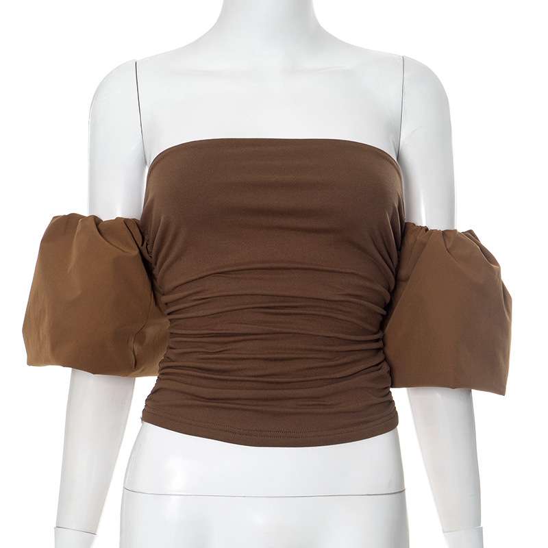 Off-Shoulder Ruched Top with Puff Sleeve Details image 5
