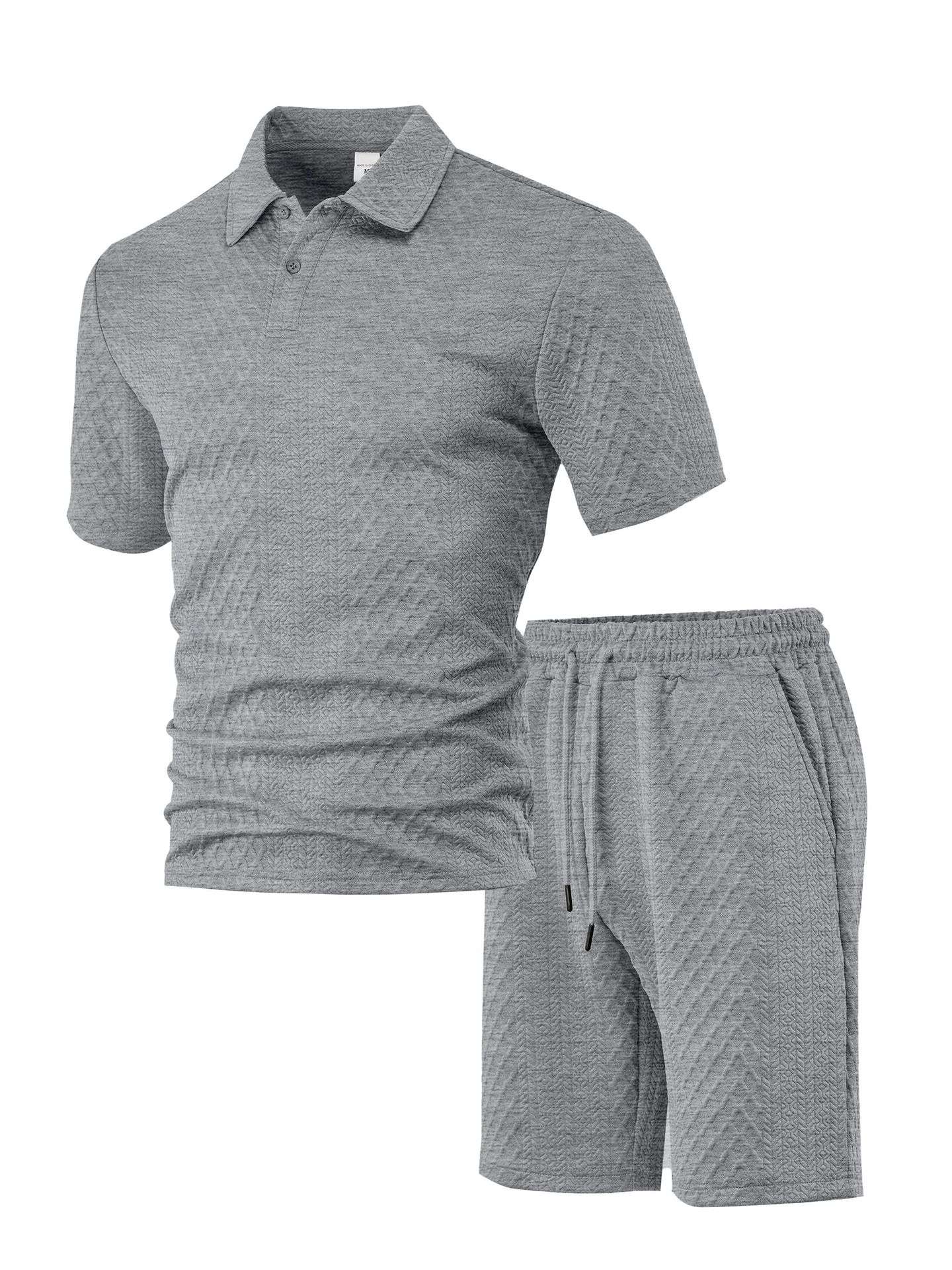 Textured Polo and Shorts Set - XL, Light Grey image