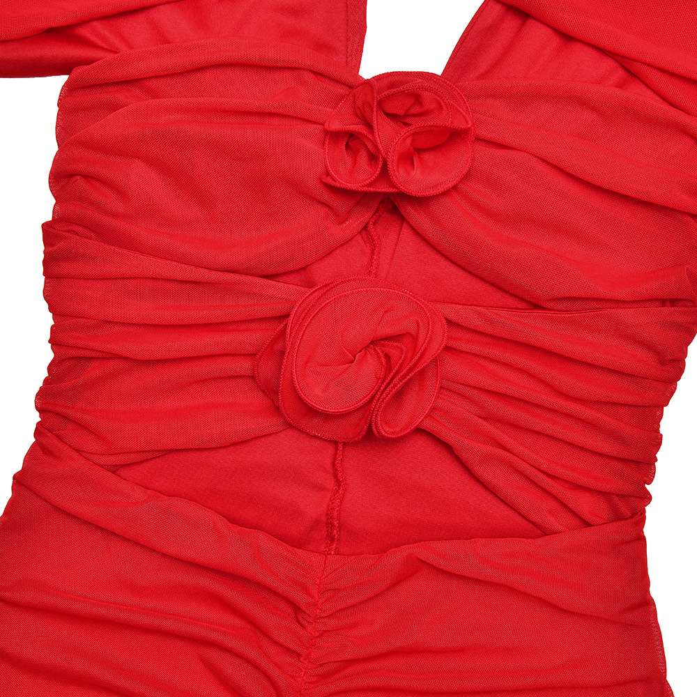 Ruched Cut-Out Dress with Floral Accents image 2