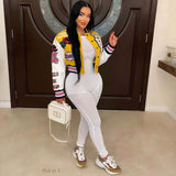 Button Up Printed Crop Baseball Jacket image 0