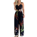 Tropical Print Two-Piece Set - M, Black image