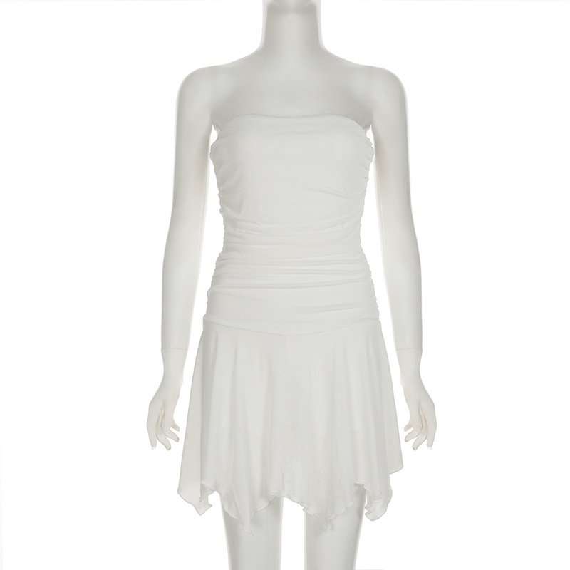 White Strapless Ruched Mini Dress image 3