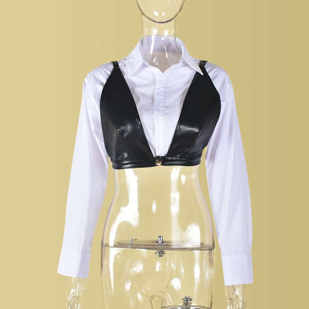 Long Sleeve Crop Top Shirt with Bra image 4