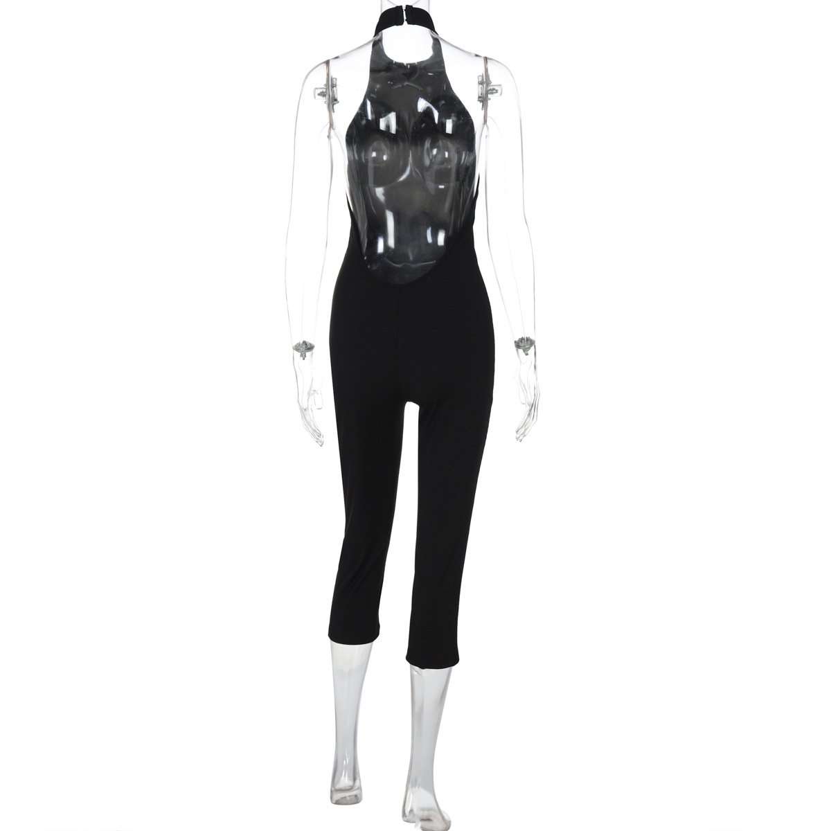Sleek Black Halter Cut-Out Jumpsuit image 4