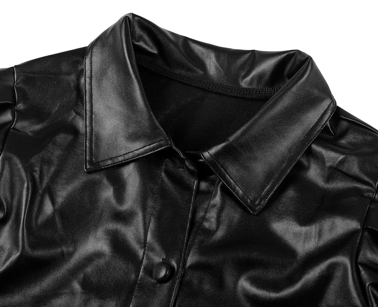 Pocket Belted PU Leather Jumpsuit image 3