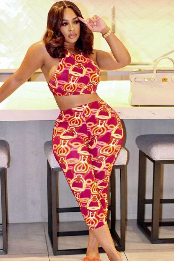 Vibrant Print Activewear Set - L, Rose image