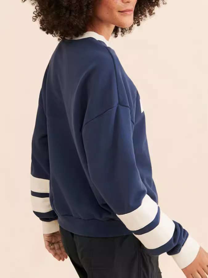 Colorblock Striped Trim Print Loose Sweater image 6