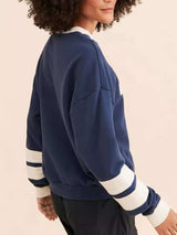Colorblock Striped Trim Print Loose Sweater image 6