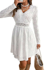 Elegant Solid Lace Patchwork Long Sleeve Mini Dress image 0