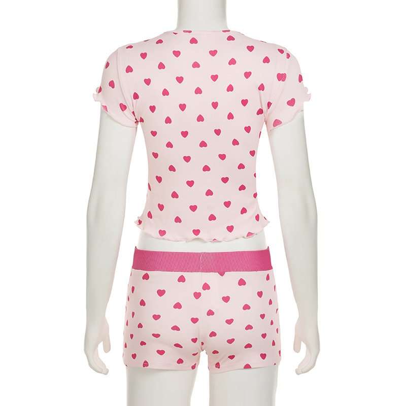 Heart-Print Ribbed Pajama Set image 5