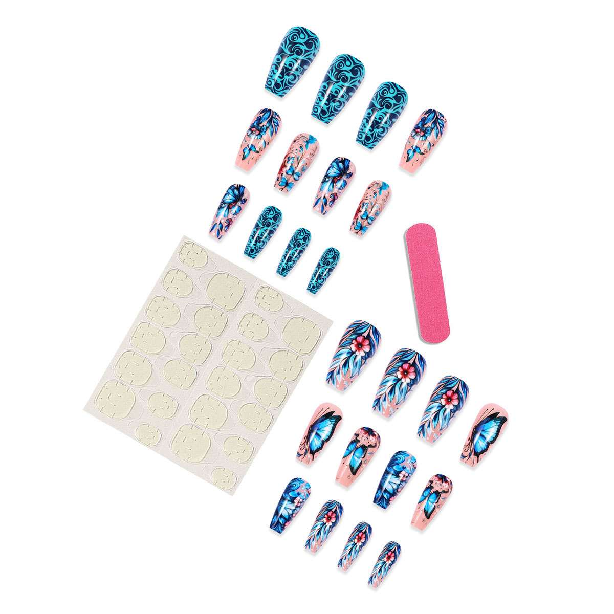 Blue Butterfly and Floral Nail Art image 4