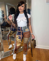 Print Tassel Design Pants - XL, Multi Beige image