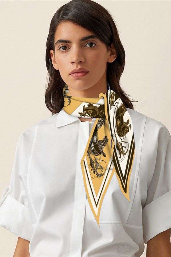 Scarf with Carriage Print in Gold and Black image 0