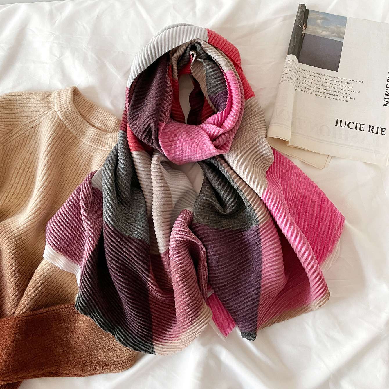 Plaid Scarves Color Block Scarf Fall Winter image 5