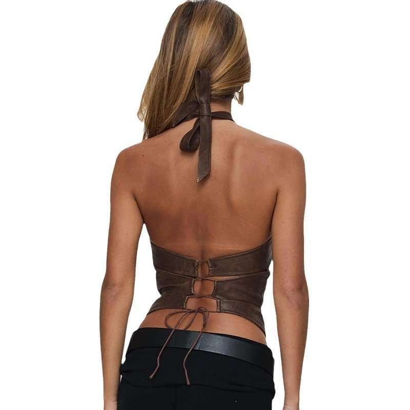 Faux Leather Halter Top with O-Ring Detail image 2
