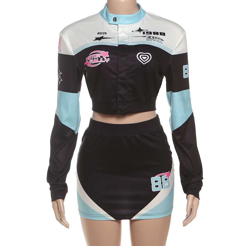 Retro Racer-Inspired Two-Piece Crop Top & Mini Skirt Set image 3