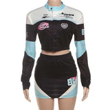 Retro Racer-Inspired Two-Piece Crop Top & Mini Skirt Set image 3