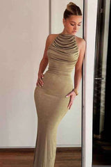 Sexy HalterNeck Ruffled Open Back Sleeveless Maxi Dress image 3