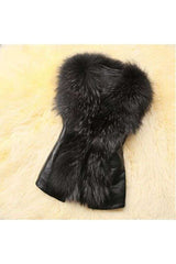 Fur Collar Sleeveless Vest Coat - L, Black image