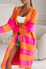 Urban Chic Striped Knit Cardigan - M, Rose Red image