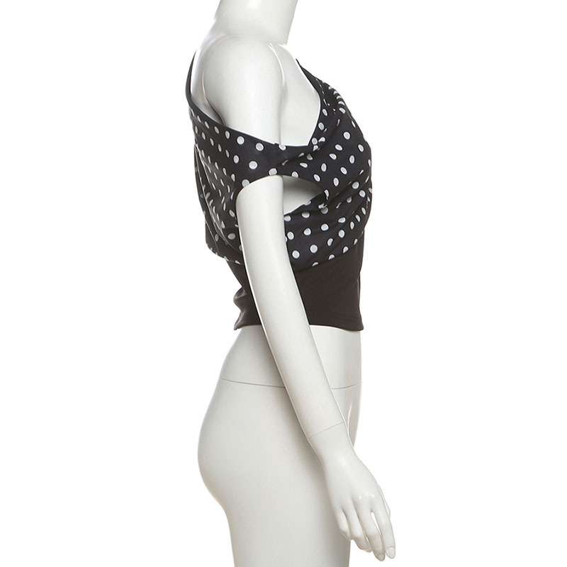 Polka Dot One-Shoulder Crop Top image 5
