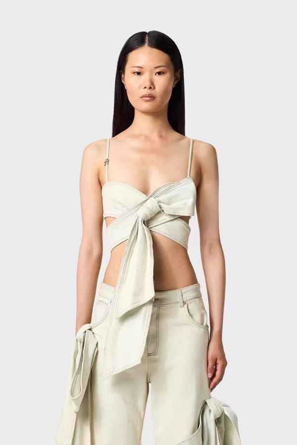 Spaghetti Strap Denim Knot Detail Sleeveless Crop Top image 0