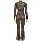 Casual Leopard Print Long Sleeve Flare Pants set image 5