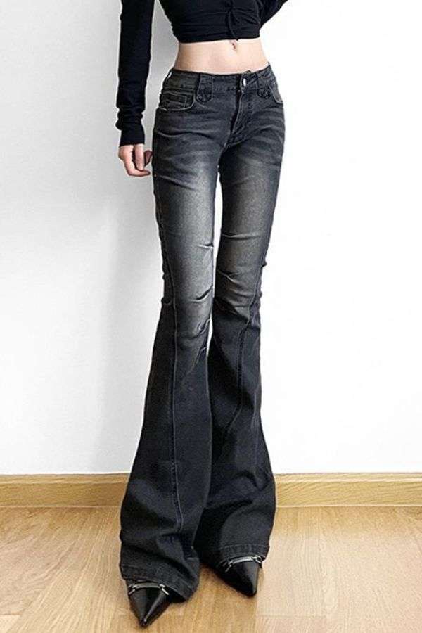 Low Waist Washed Slim-Fit Boot-Cut Jeans image 0
