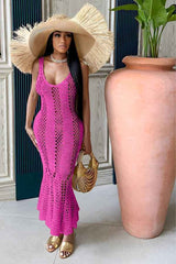 Sexy SeeThrough Sleeveless Beach Resort Knit Maxi Dress image 4