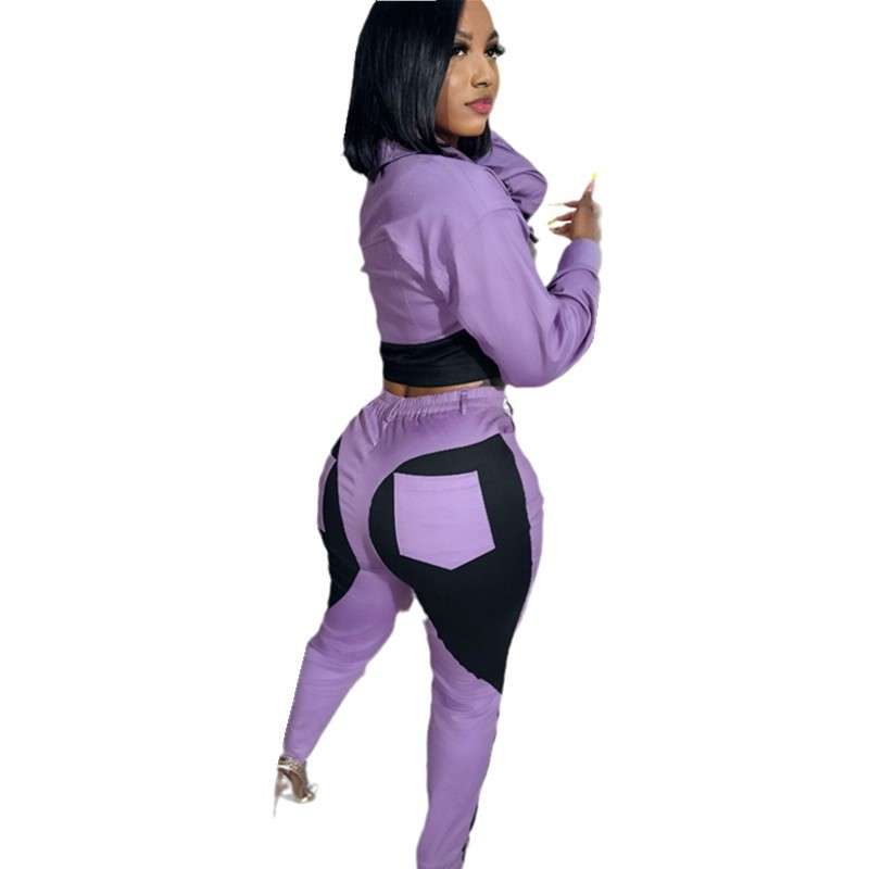 Casual Patchwork Long Sleeve Top and Pants Set image 3