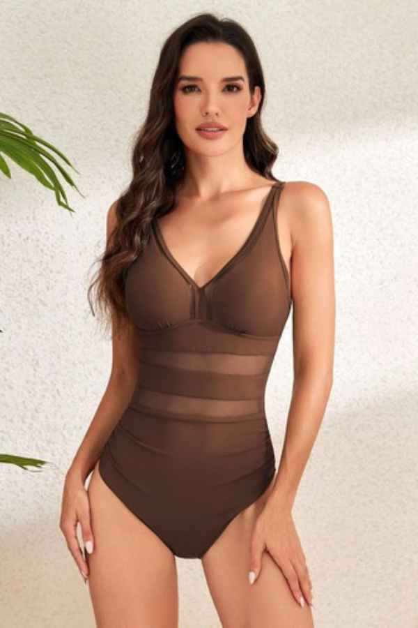 Sexy Mesh Patched V-Neck One Piece Swimsuit Bikini image 5