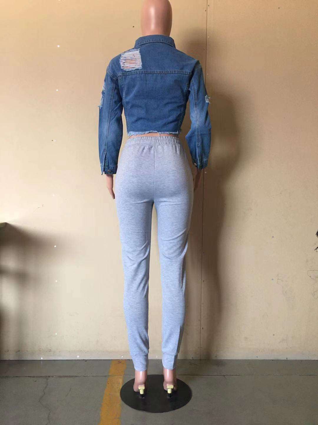 Washed Denim Jacket Crop Tops image 4