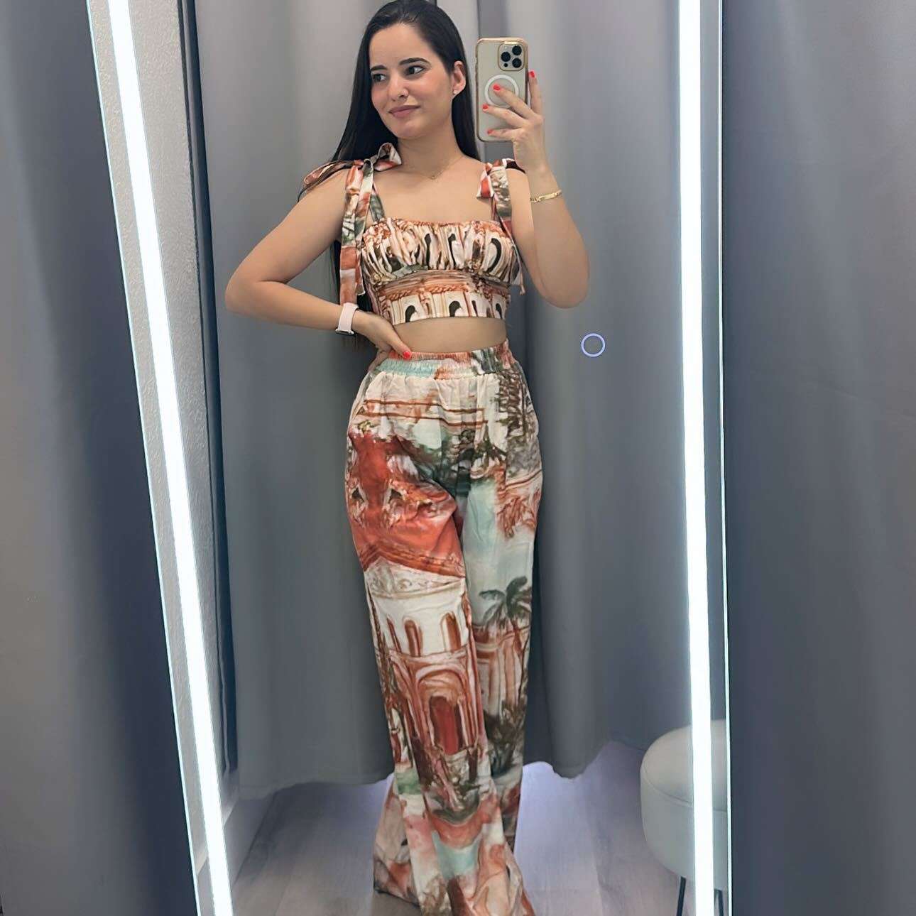 Abstract Print Crop Top & Wide-Leg Pants image 0