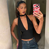 Halter Neck Crop Top - S, Black image