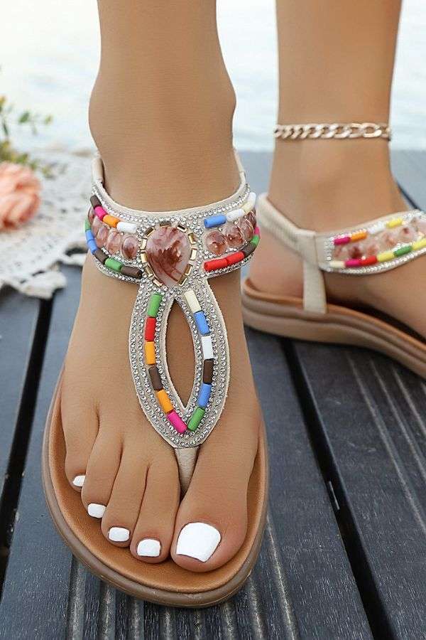 Flat Sandals with Embellished T-Strap Design image 0