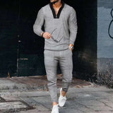 Long Sleeve V-Neck Sports T-Shirt And Pants Set - L, Light Grey image