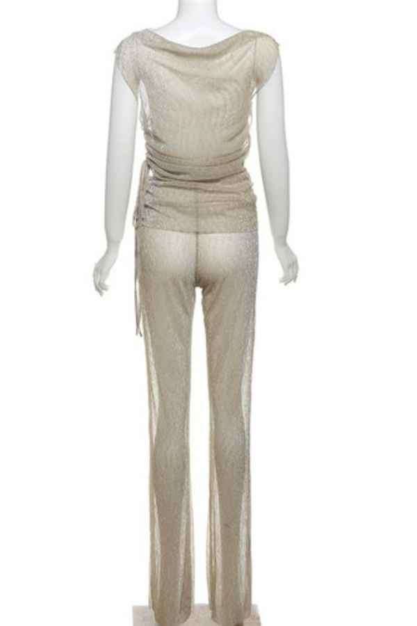 Sexy SeeThrough Drawstring Pants Crop Top Night Out Set image 5